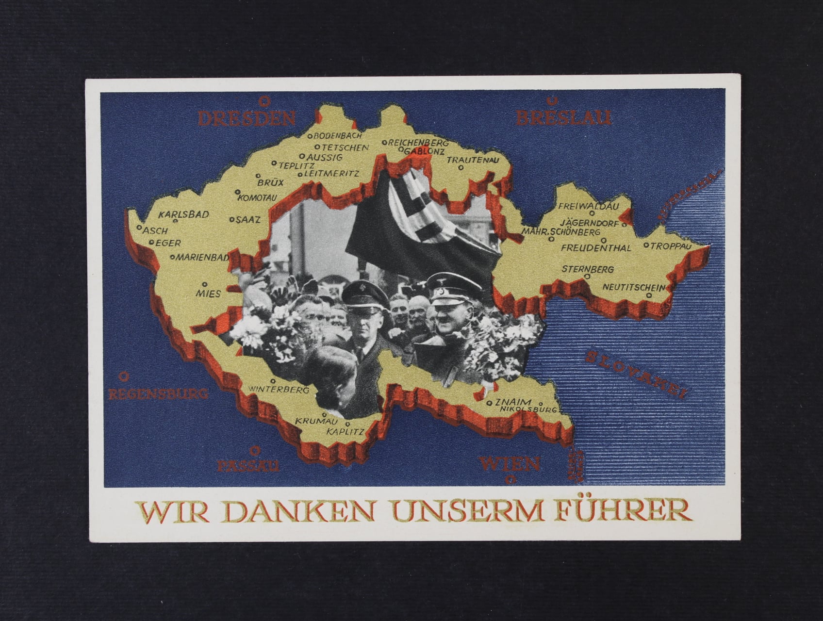 bar. pohlednice "WIR DANKEN UNSERM FÜHRER", nepoužitá, lux. kvalita