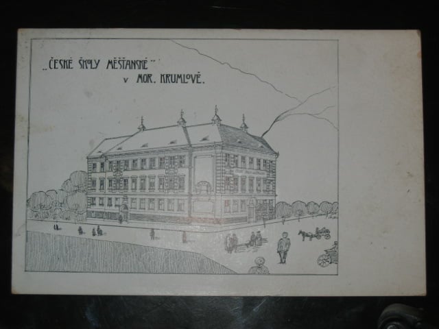 Mor. Krumlov, čb. pohl. Měšťanské školy, prošlá 1911