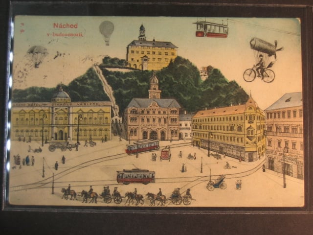 Náchod, čb. pohl. Náchod v budoucnosti, koláž, prošlá 1906