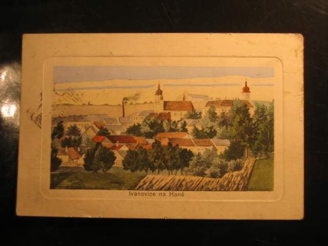 Ivanovice na Hané, bar. kolorovaná pohlednice, prošlá
