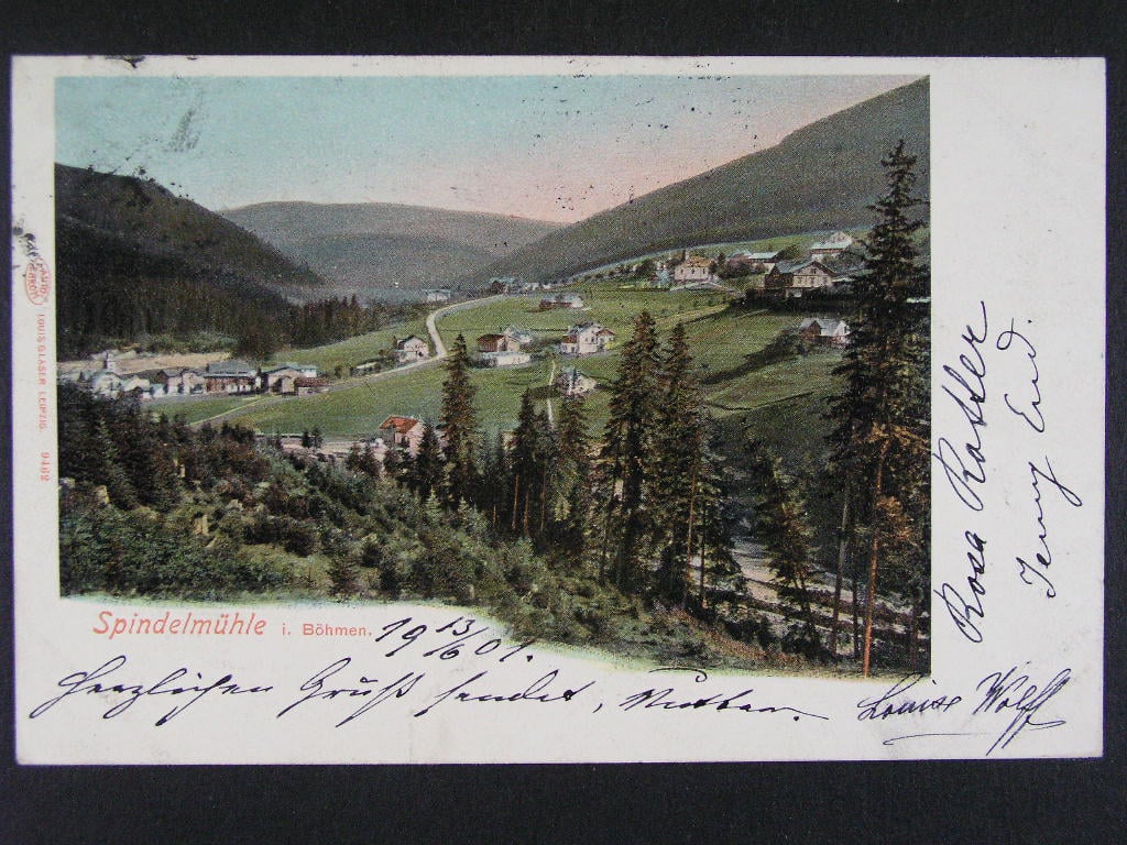 Špindlerův Mlýn okr. Trutnov, litografie, prošlá 1901