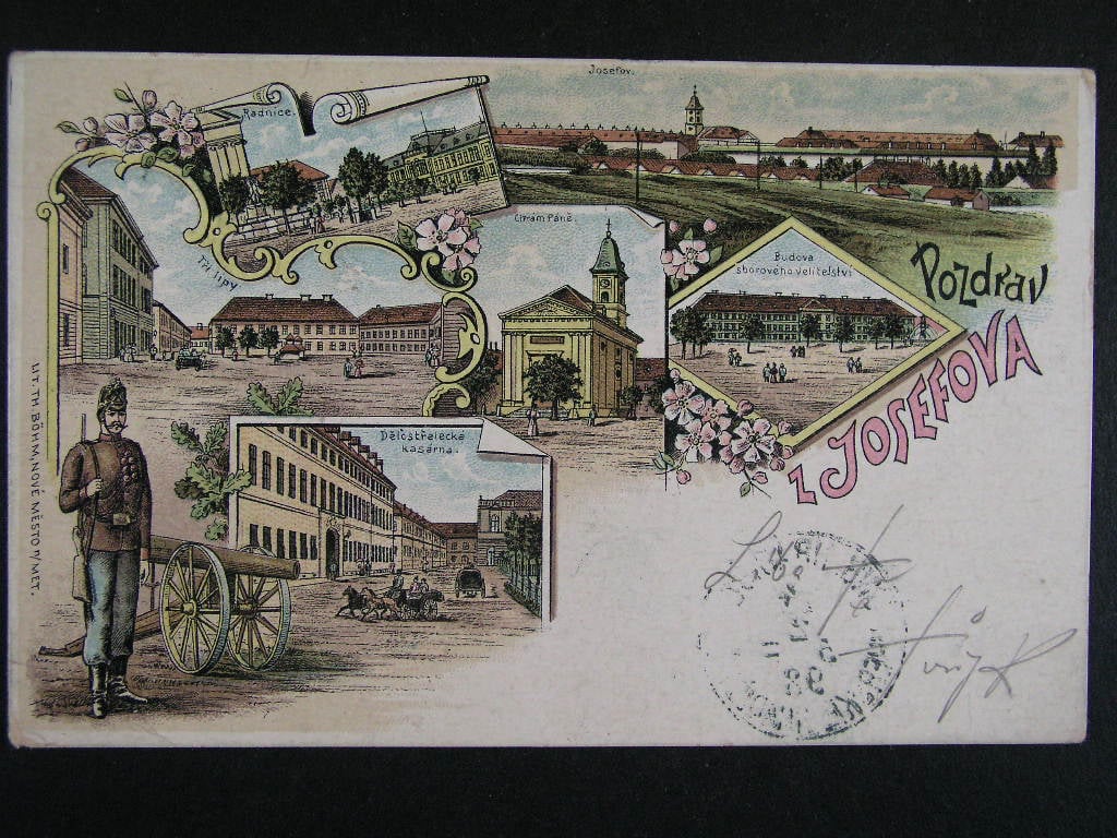 Josefov okr. Náchod, litografie, prošlá 1898, lom v levém spodním rožku