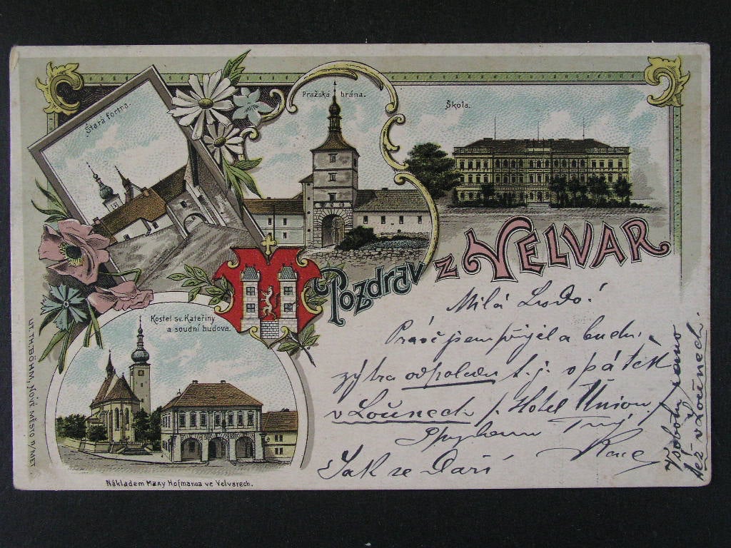 Velvary okr. Kladno, litografie, prošlá 1899