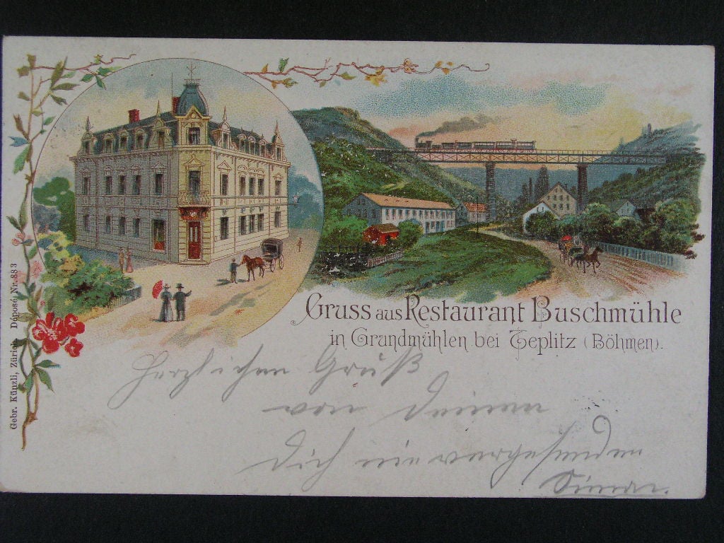 Mlýny-Hrob okr. Teplice, 1898, litografie prošlá