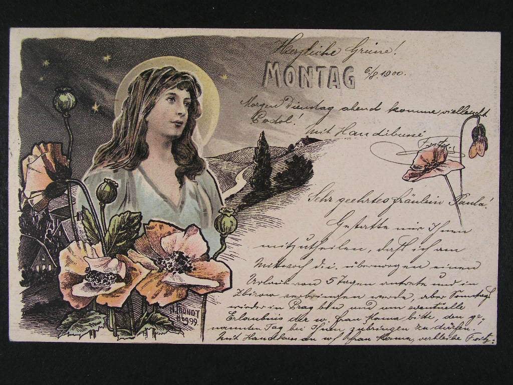 Pohlednice se secesním motivem, 1900