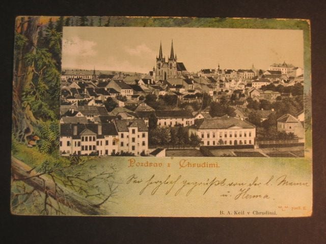 Chrudim, čb. pohl. v bar. rámečku, prošlá 1903