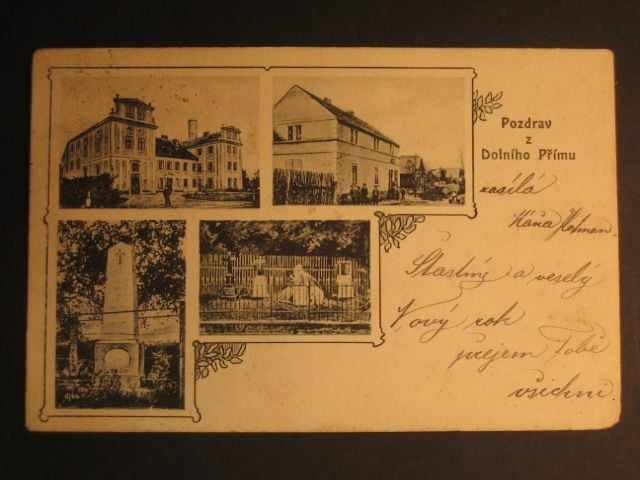 Dolní Přím, čb. vícezáběrová pohl., prošlá 1915