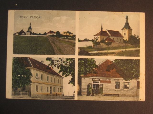 Horní Záhoří, bar. čtyřzáběrová pohl., prošlá 1914