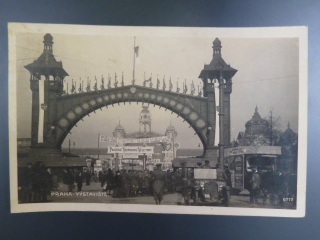 Praha, čb. fotopohlednice Výstaviště, prošlá 1928