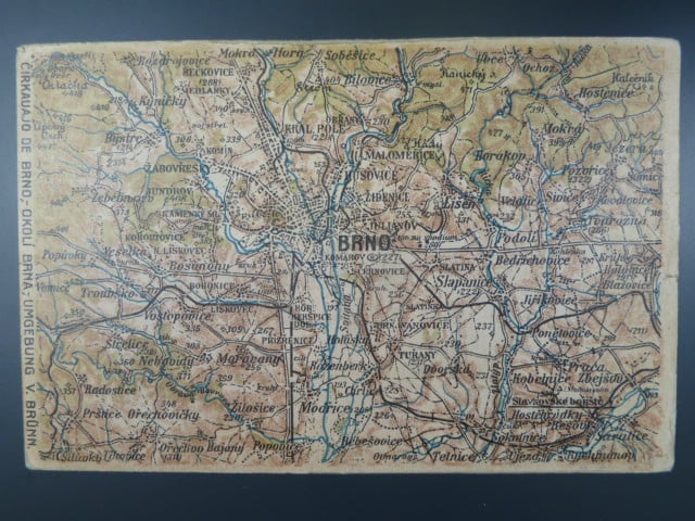 Brno, mapa okolí Brna, neprošlá