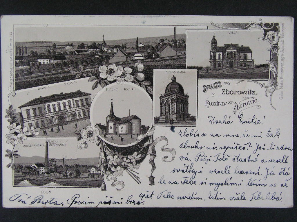 Zborovice okr. Kroměříž, litografie prošlá 1898