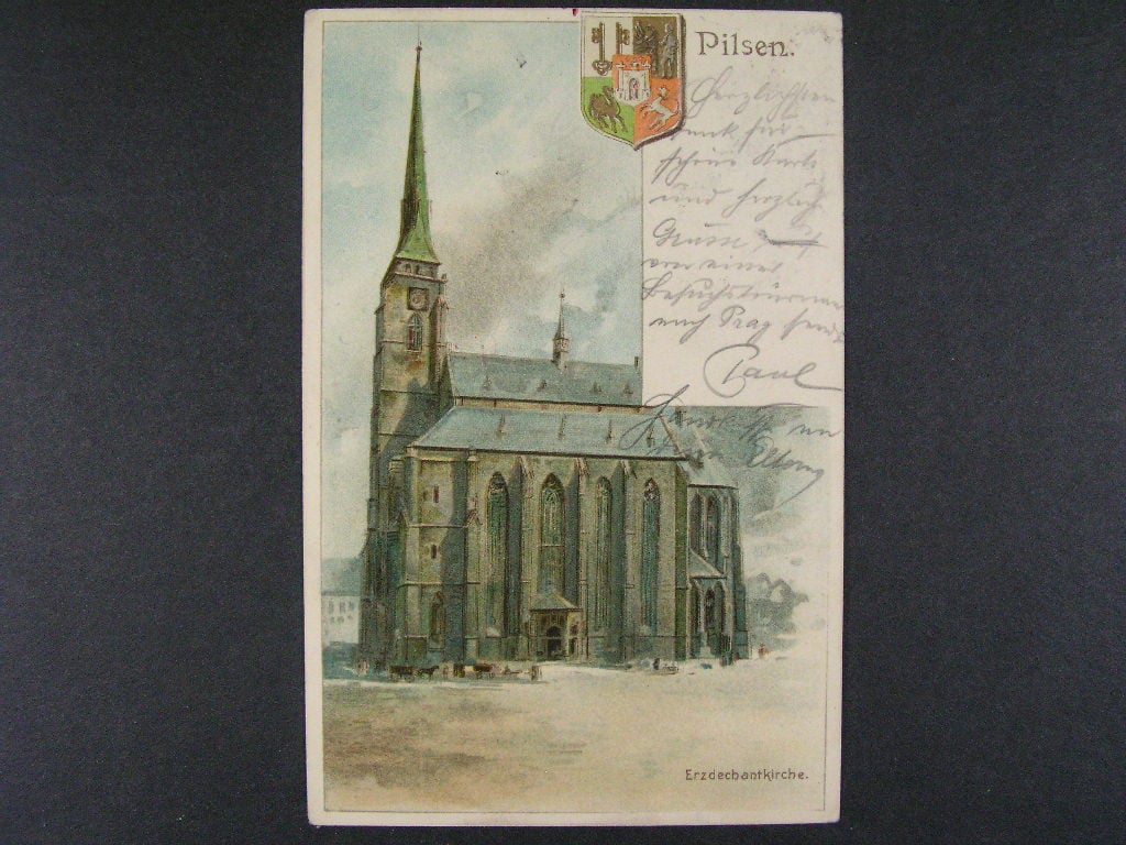 Plzeň, litografie prošlá 1900