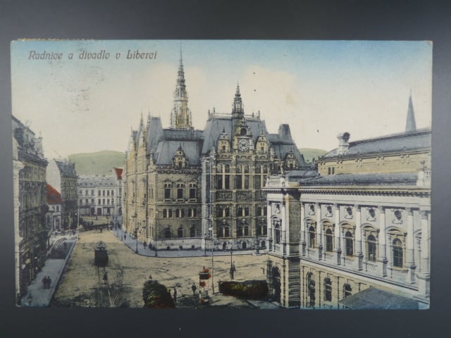 Liberec (Reichenberg) radnice a divadlo, prošlá 1913