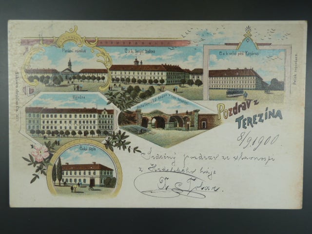 Terezín, bar. vícezáběrová litograf. pohl., prošlá 1900