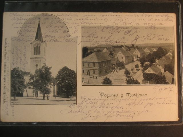 Mutějovice, čb. vícezáběrová pohl., prošlá 1907
