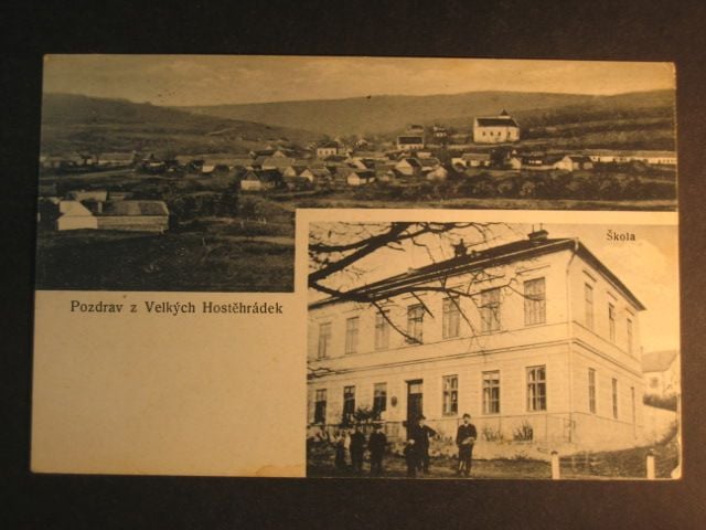 Velké Hostěrádky, čb. vícezáběrová pohl., prošlá 1916
