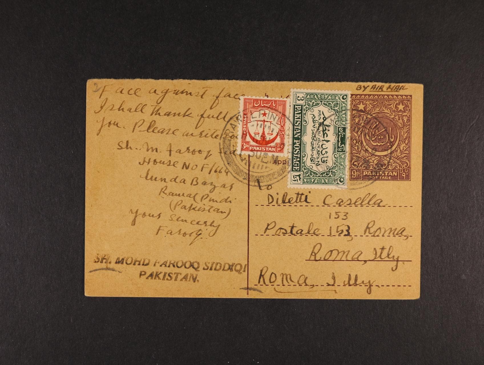 Pakistán - dofrank. celina do Itálie s pod. raz. RAWALPINDI 10.11.44, velmi zajímavé, dobrá kvalita