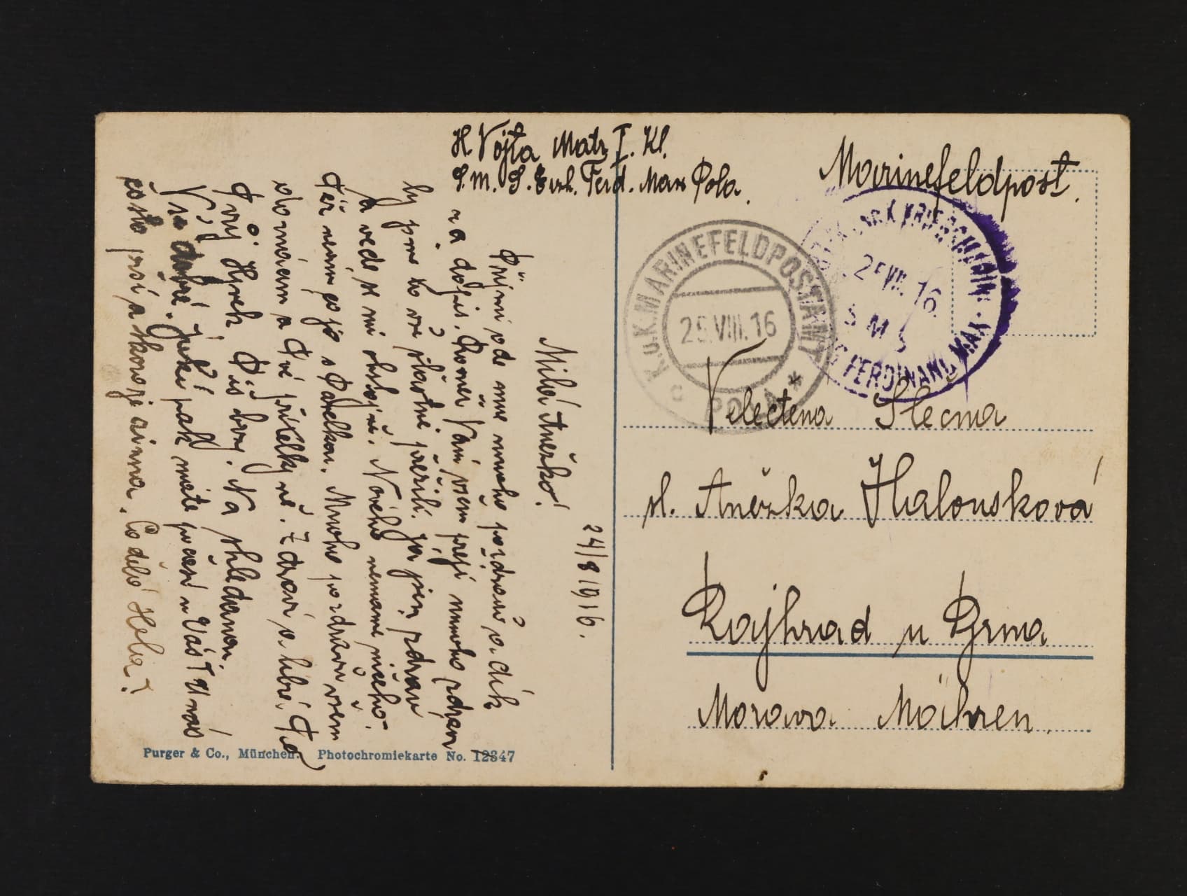 celistvost s pod. raz. K.u.K. MFPA Pola 25.8.16 + raz. S.M.S.Erzherzog Ferdinand Max.