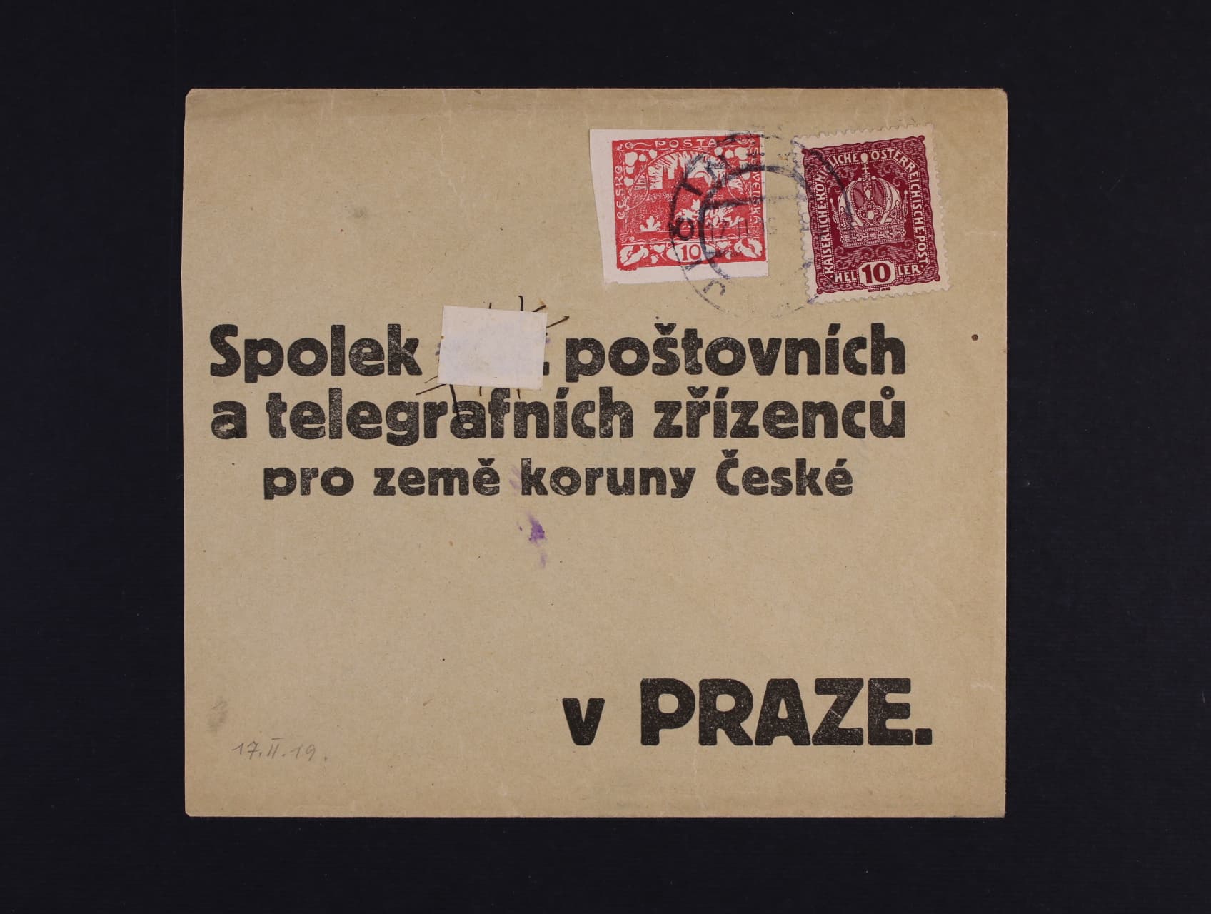 Firemni obalka frank. zn. P c. 4 + zn. 5, pod. raz. JICIN 17.2.19