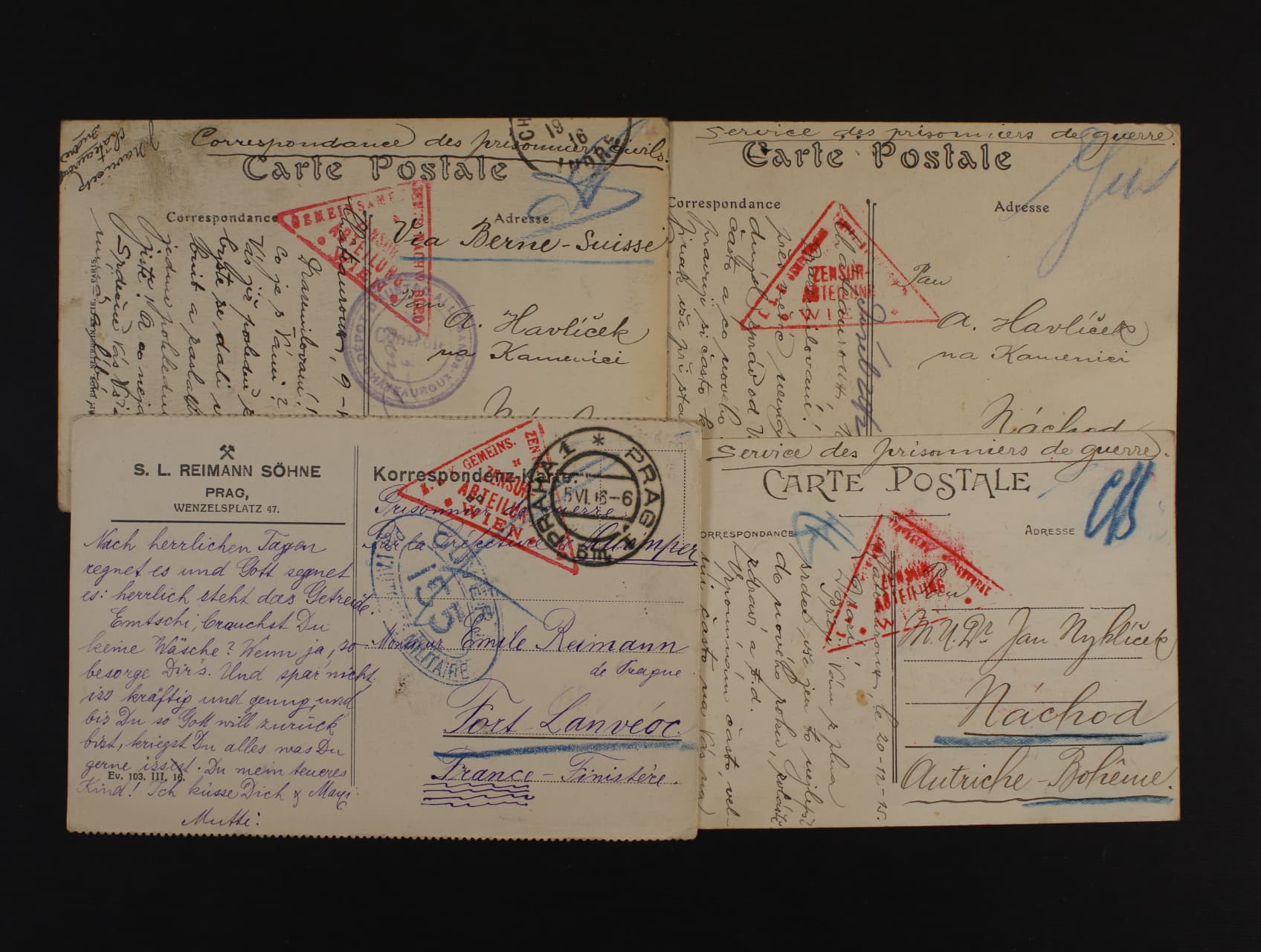 Sestava 4 KL z franc. zajeti z let 1915 - 16, zajimava raz., dobra kvalita