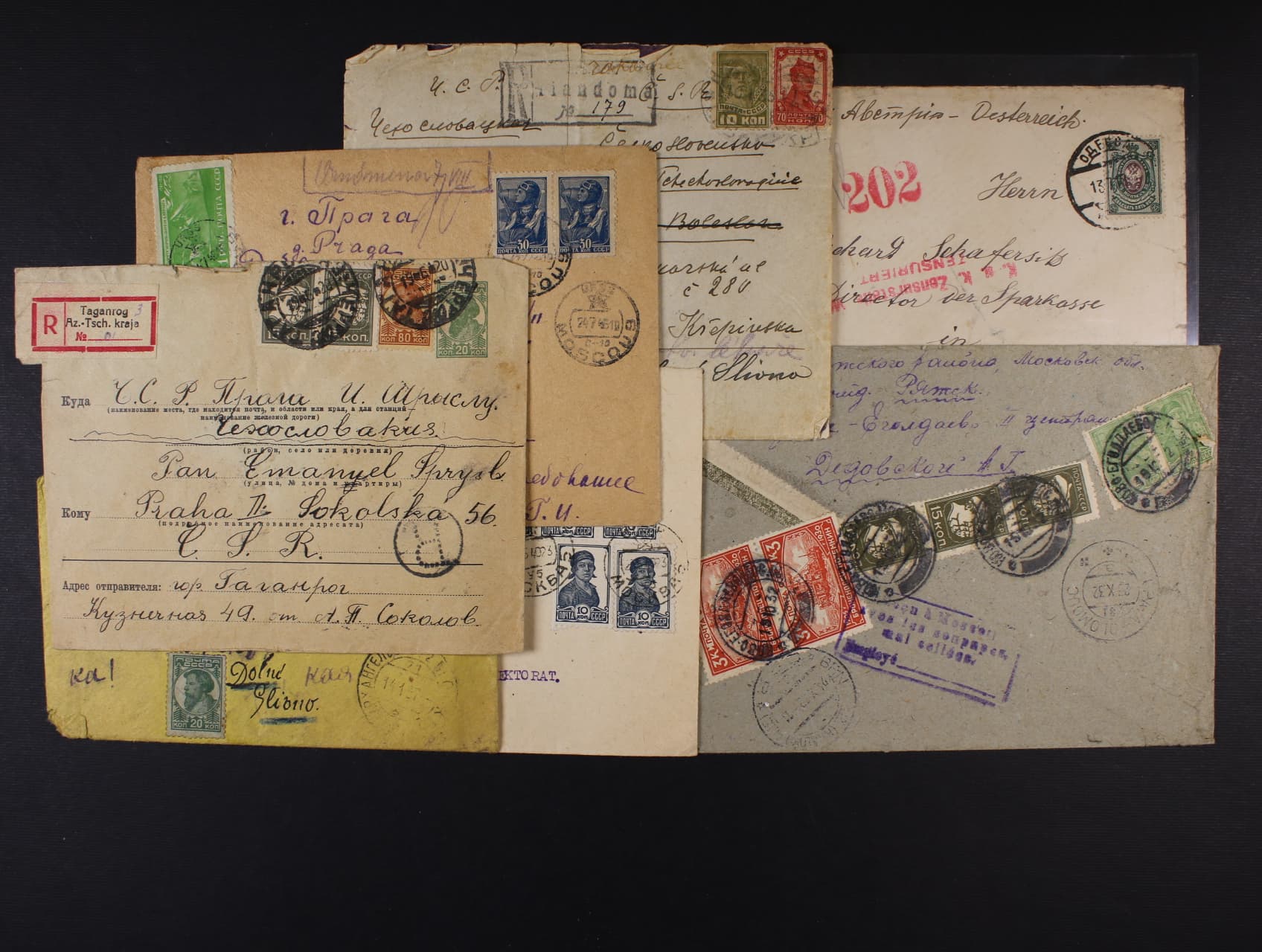 sestava 7 ks dopisů (4x RECO) z let 1918 - 40, zajímavé, pestré, násobné frankatury, cenzurní raz., stopy pošt. provozu, k prohlédnutí