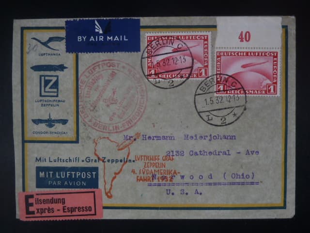 Zeppelinova letecká pošta 1932 - dopis "LUFTSCHIFF GRAF ZEPPELIN 4. SÜDAMERIKA - FAHRT 1932"
