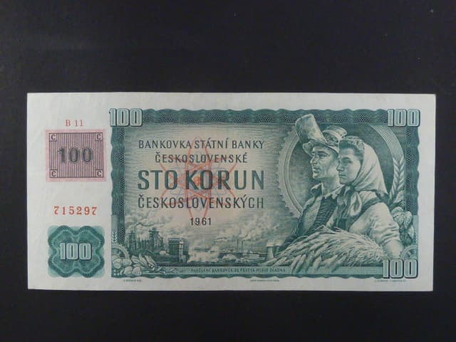 100 Kč 1961 s. B 11, kolek, vodoznaková výztuž na líci