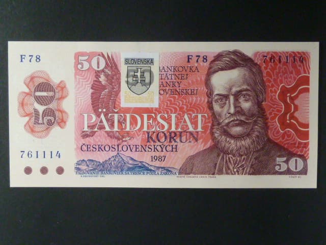 50 Sk/Kčs 1987 s. F 78 kolkovaná, Baj. SK2a