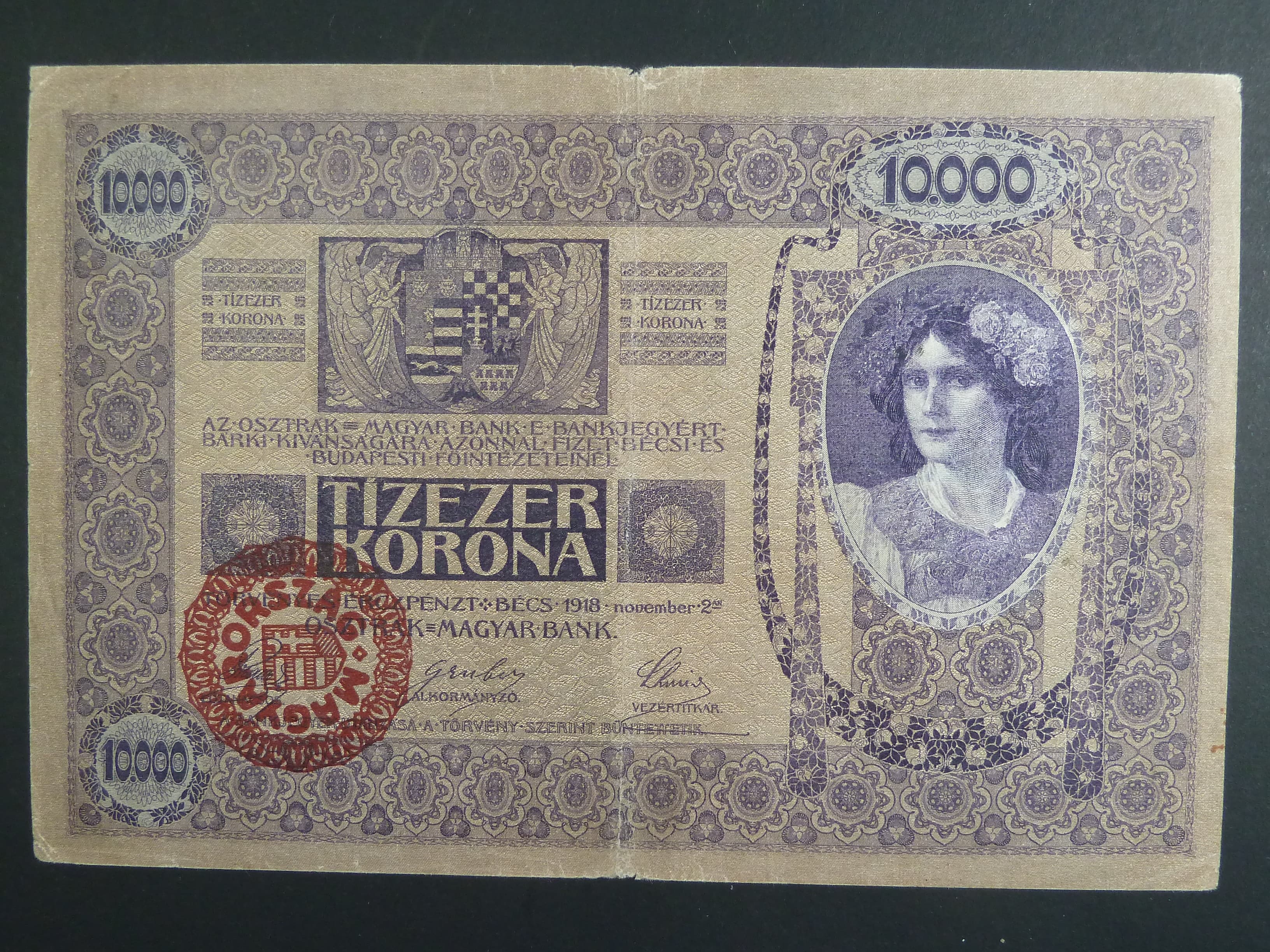 10.000 Kronen (1920) série 1002 s přetiskem, Ri. A43