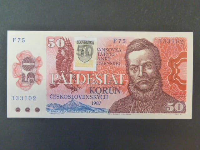 50 Sk/Kčs 1987 s. F 75 kolkovaná, sériová čísla dál od sebe, Baj. SK2a