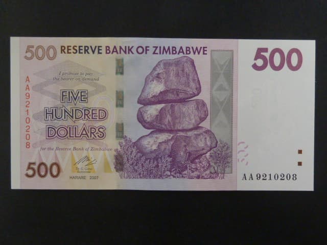ZIMBABWE, 500 Dollars 2007, BNB. B161a, Pi. 70