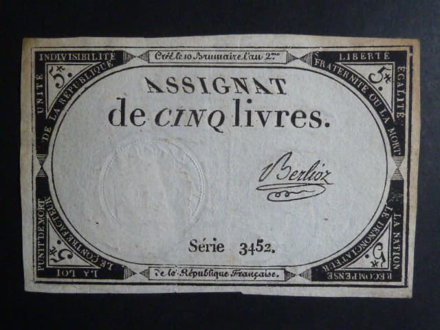 5 Livres 1793 podpis Berlioz, BNB. B713, Pi. A76