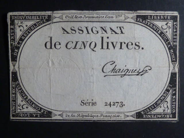 5 Livres 1793 podpis Chaignet, BNB. B713, Pi. A76