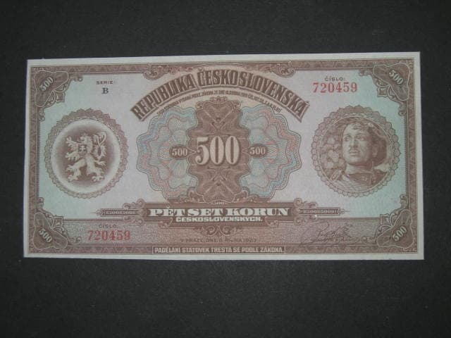 500 Kč 1923, nejzachovanější známý kus, oboustranná