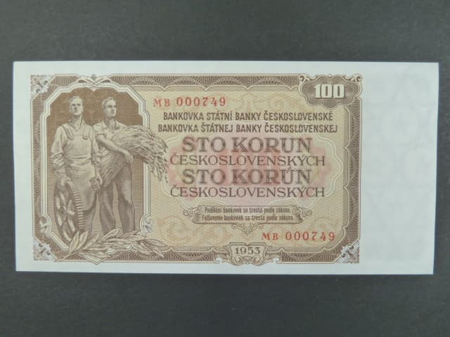 100 Kčs 1953 série MC, tiskárna STC Praha