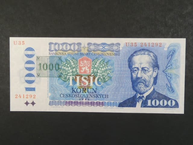 1000 Kč 1985/1993 série U 35, kolek tištěný