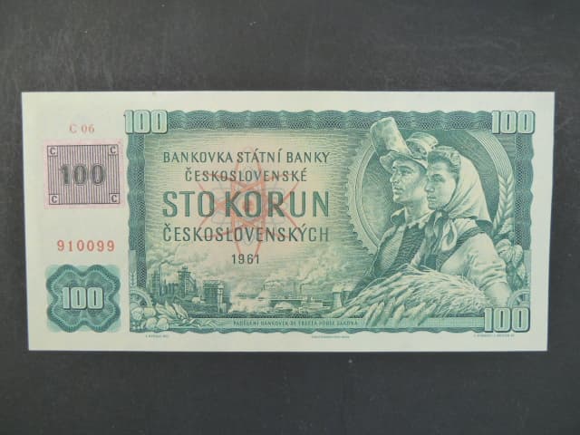 100 Kč 1961 s. C 06, kolek, Baj. CZ 1a, Pi. 1