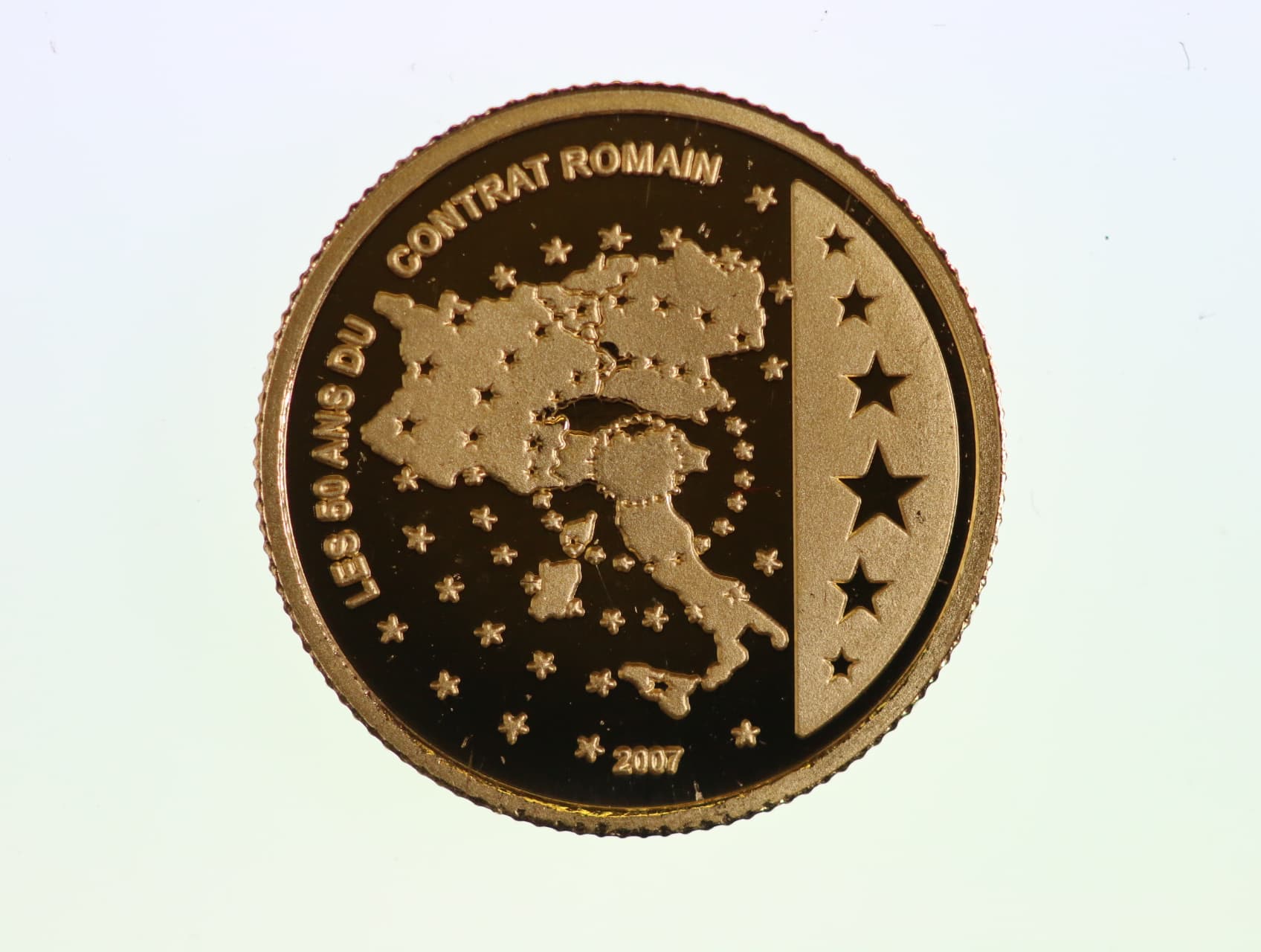 1500 Franků 2007, mapa smluvních zemí EHS, Au 0.999, 1,00 g., průměr 13,92 g.
