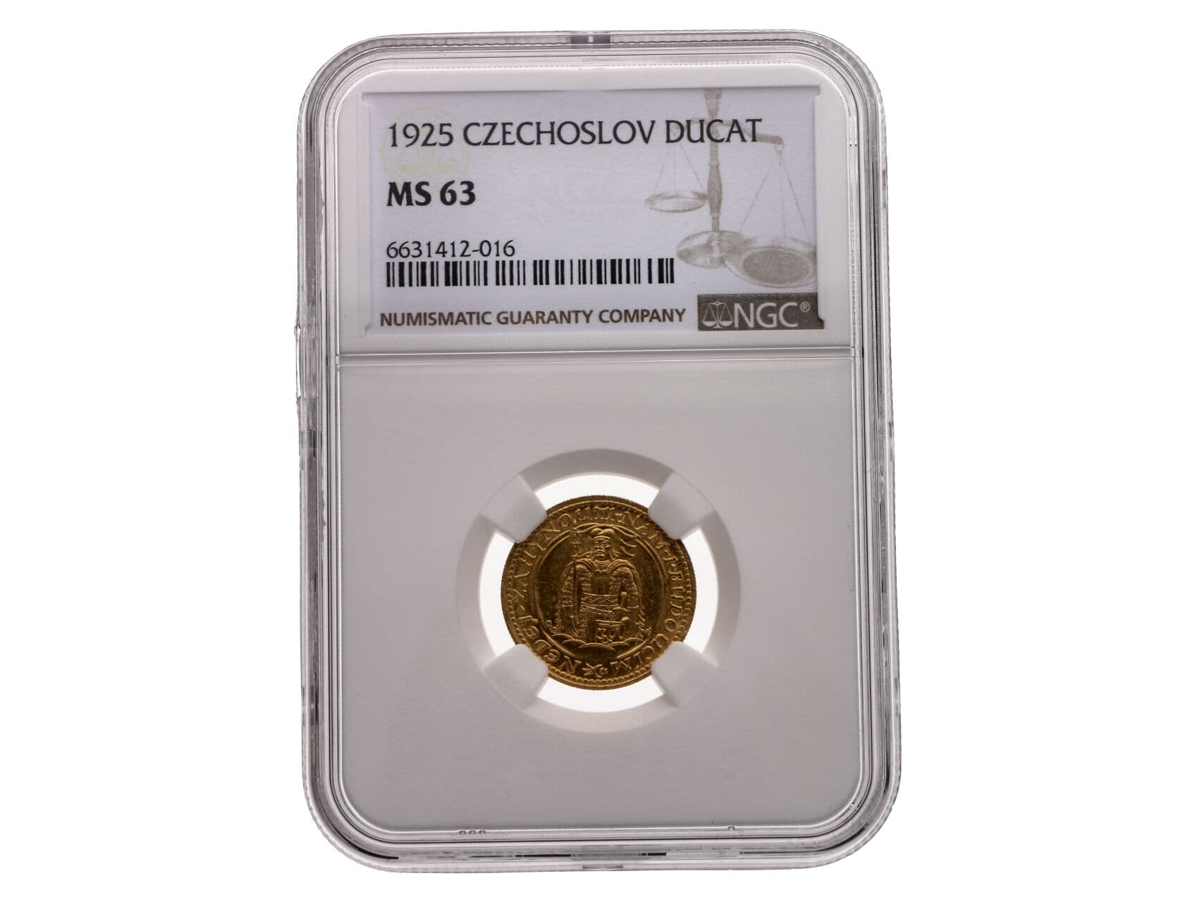 Svatováclavský 1 dukát 1925, MS 63 NGC, 3,491g, 0.986Au, 19,75mm, náklad 66,279ks_