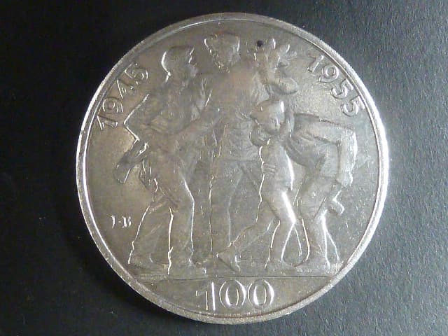 100 Kčs 1955a, 10. výročí osvobození ČSSR, varianta signatury A
