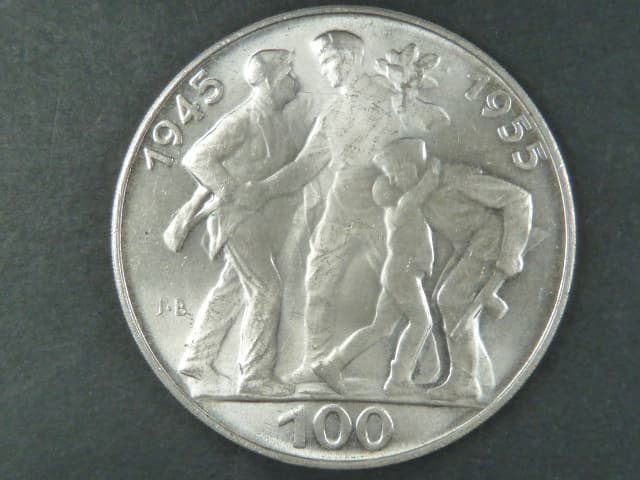 100 Kčs 1955b, 10. výročí osvobození ČSSR, varianta signatury B