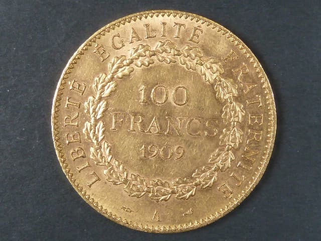 100 Frank 1909 A., Au 900/1000, 32,25 g, průměr 35 mm