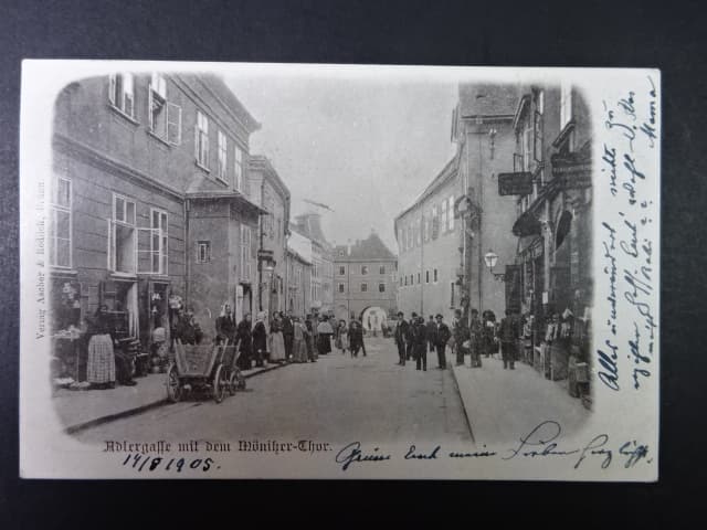Brno - Orlí ulice (Adlergasse) - Měníská brána, prošlá 1905