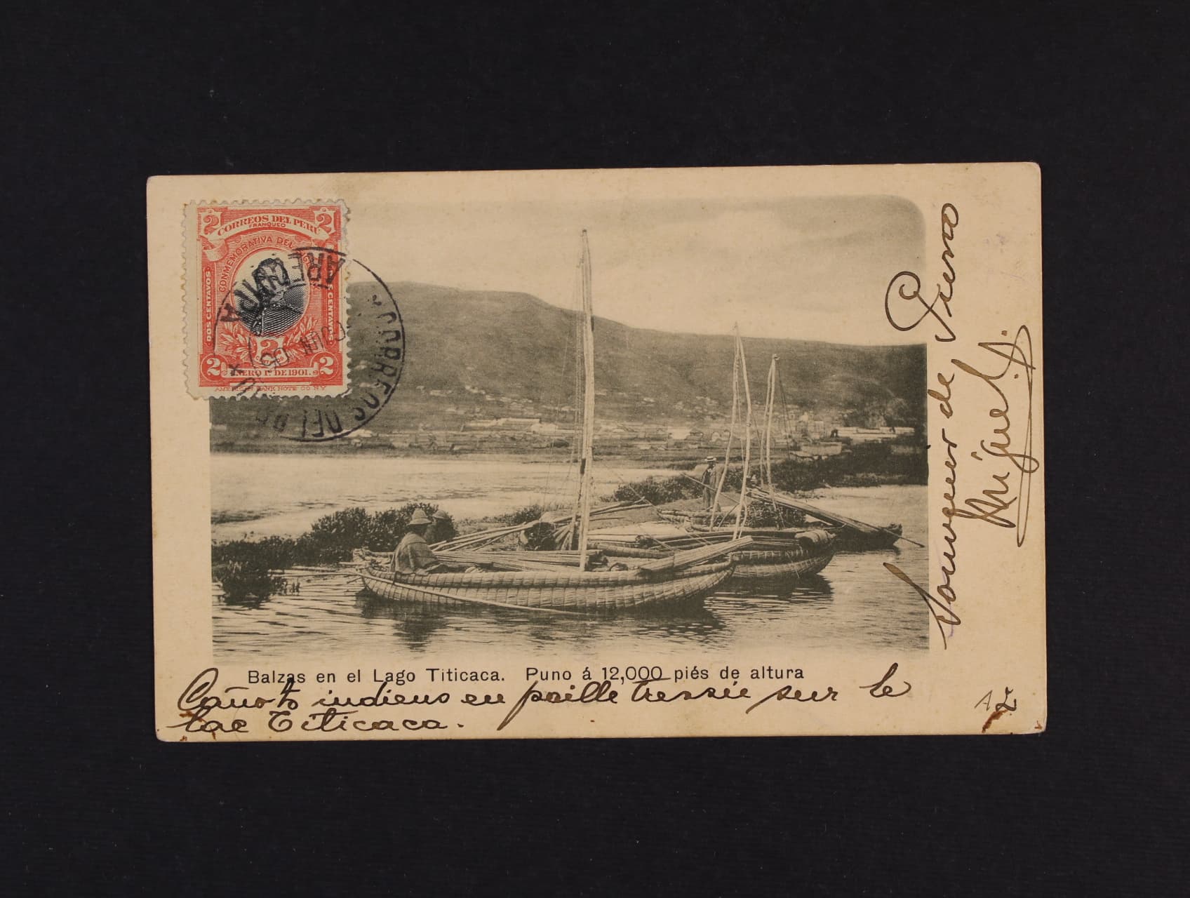 Peru - Lago Titicaca -jednobar. litografie, dl. adresa,, použitá 1907