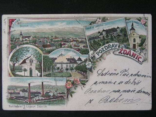 Ždánice, bar. litograf. vícezáběrová pohl., prošlá 1900