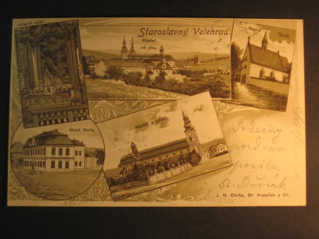 Velehrad, čb. litograf. vícezáběrová pohl., prošlá