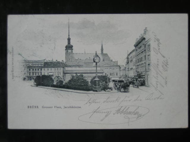 Brno, nám. Svobody, prošlá 1899, stržená zn.