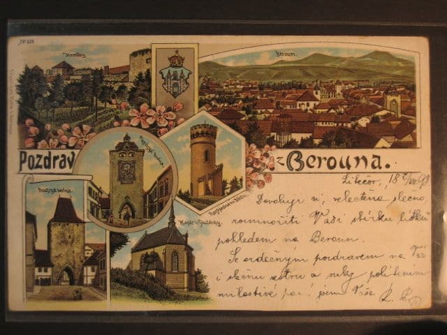 Beroun, bar. vícezáběrová litograf. pohl., prošlá 1898