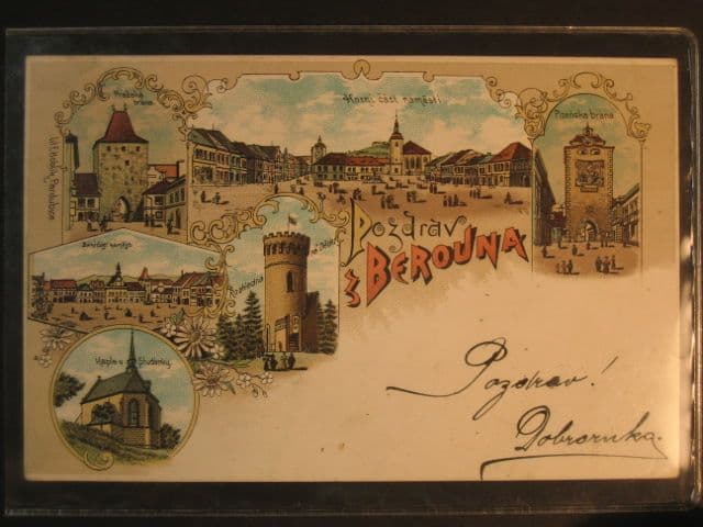 Beroun, bar. vícezáběrová litograf. pohl., prošlá 1899